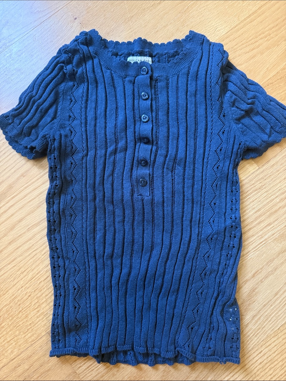 American Eagle Short-Sleeve Ribbed Knit Top - XS Navy